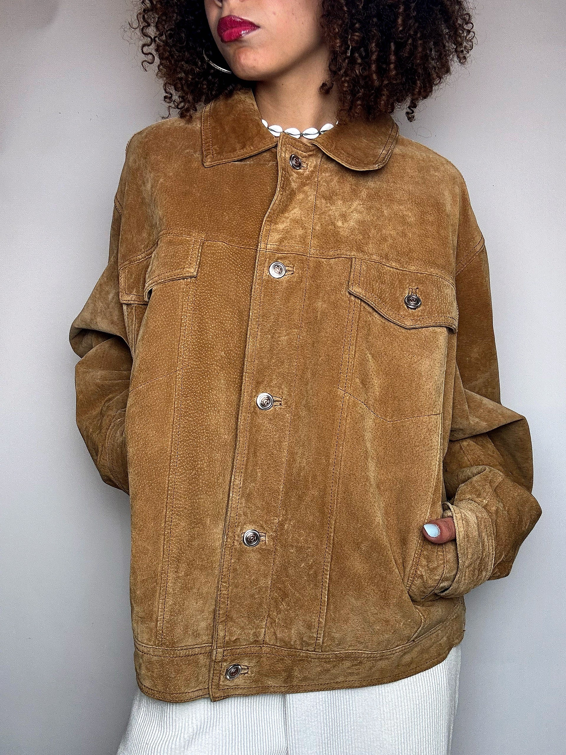 Veste en daim camel L vintage
