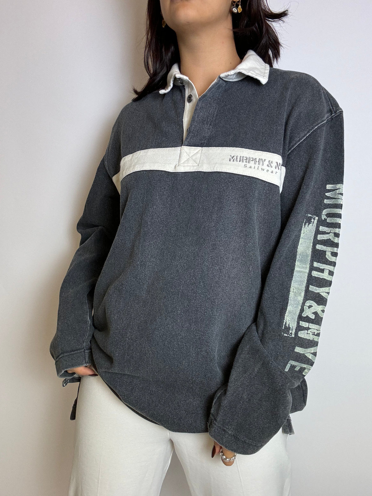 XL Vintage Gray Cotton Collared Sweater 