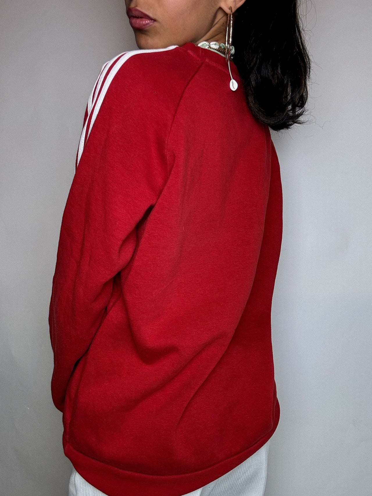 Sweat col rond rouge ADIDAS S vintage