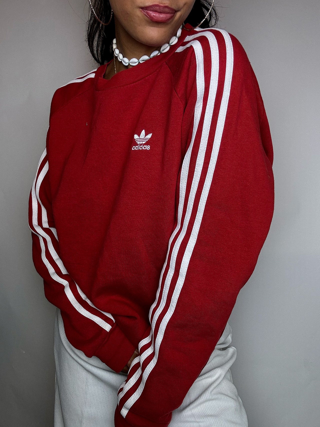 Sweat col rond rouge ADIDAS S vintage