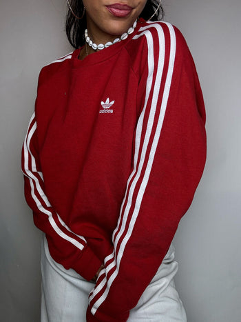 Sweat col rond rouge ADIDAS S vintage