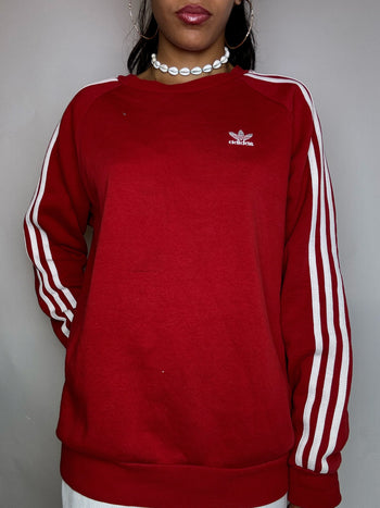 Sweat col rond rouge ADIDAS S vintage