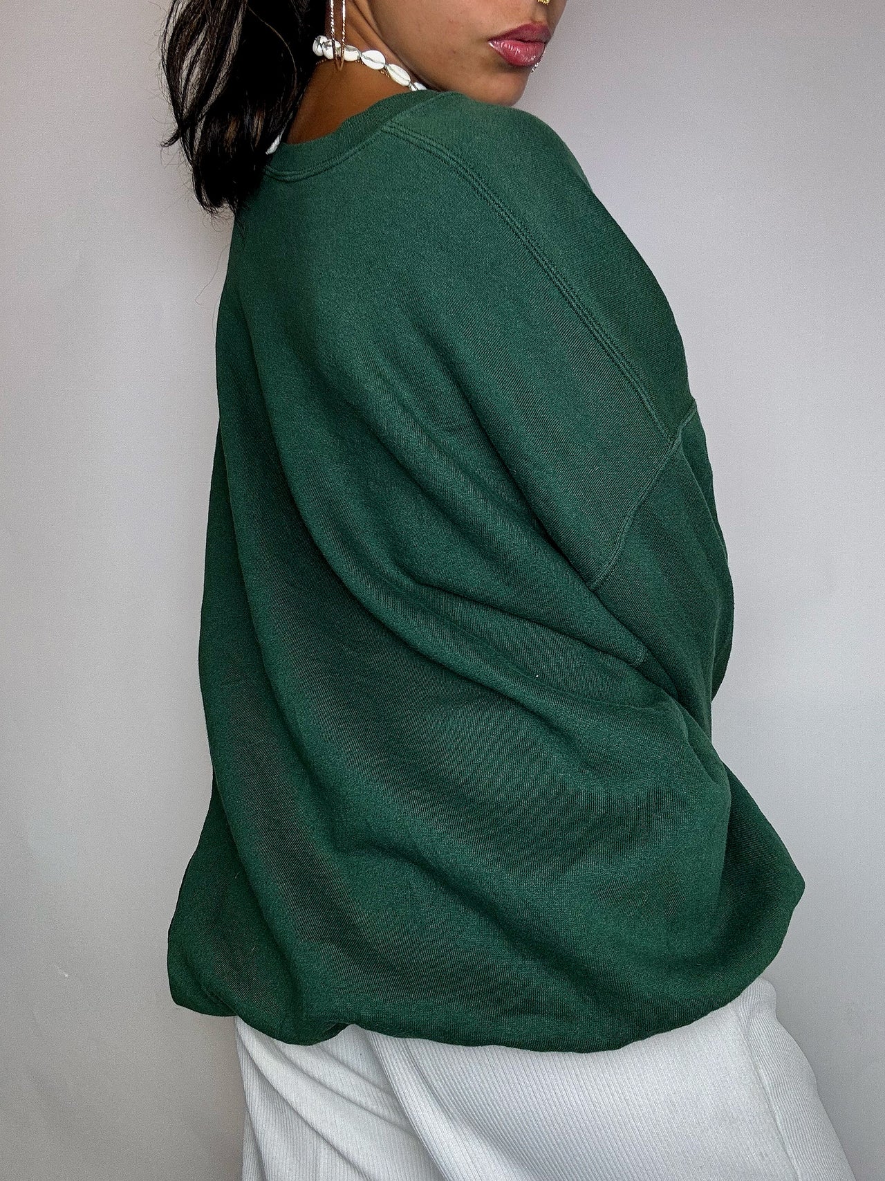 Sweat col rond vert bouteille XXL vintage