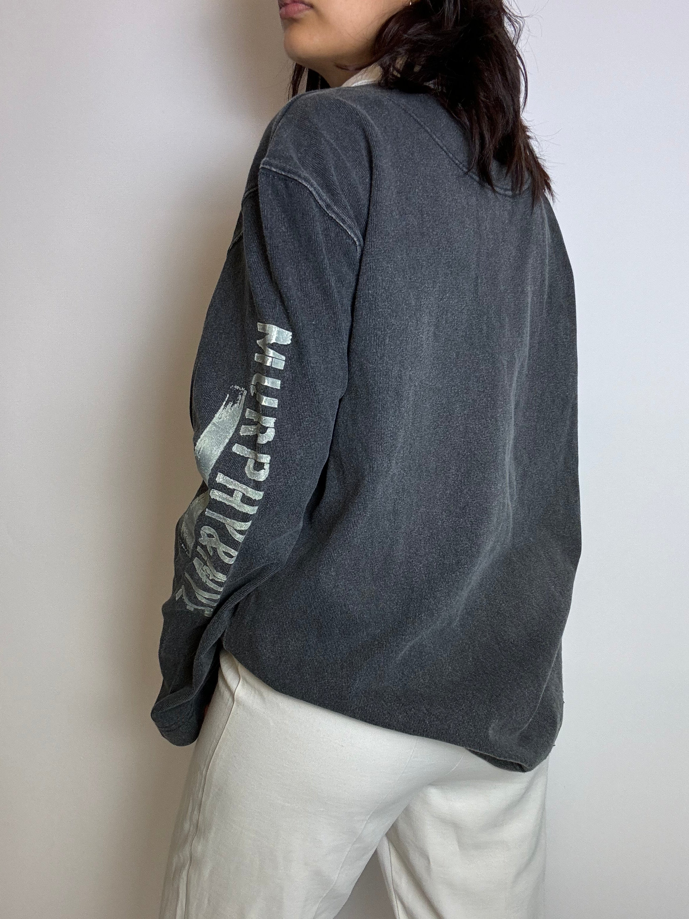 XL Vintage-Pullover aus grauer Baumwolle mit Kragen 
