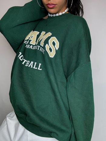Sweat col rond vert bouteille XXL vintage