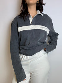 XL Vintage-Pullover aus grauer Baumwolle mit Kragen 