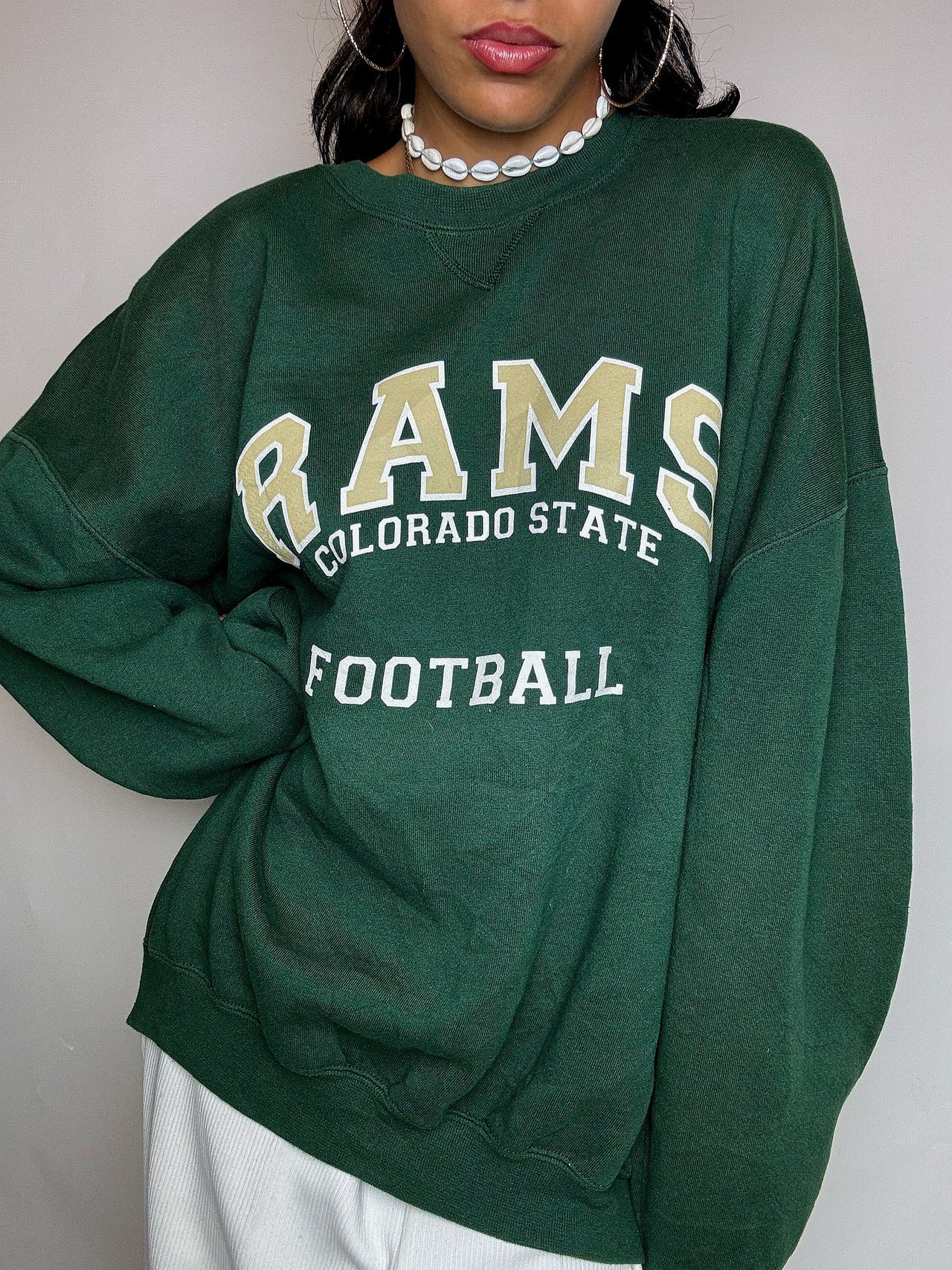 Sweat col rond vert bouteille XXL vintage