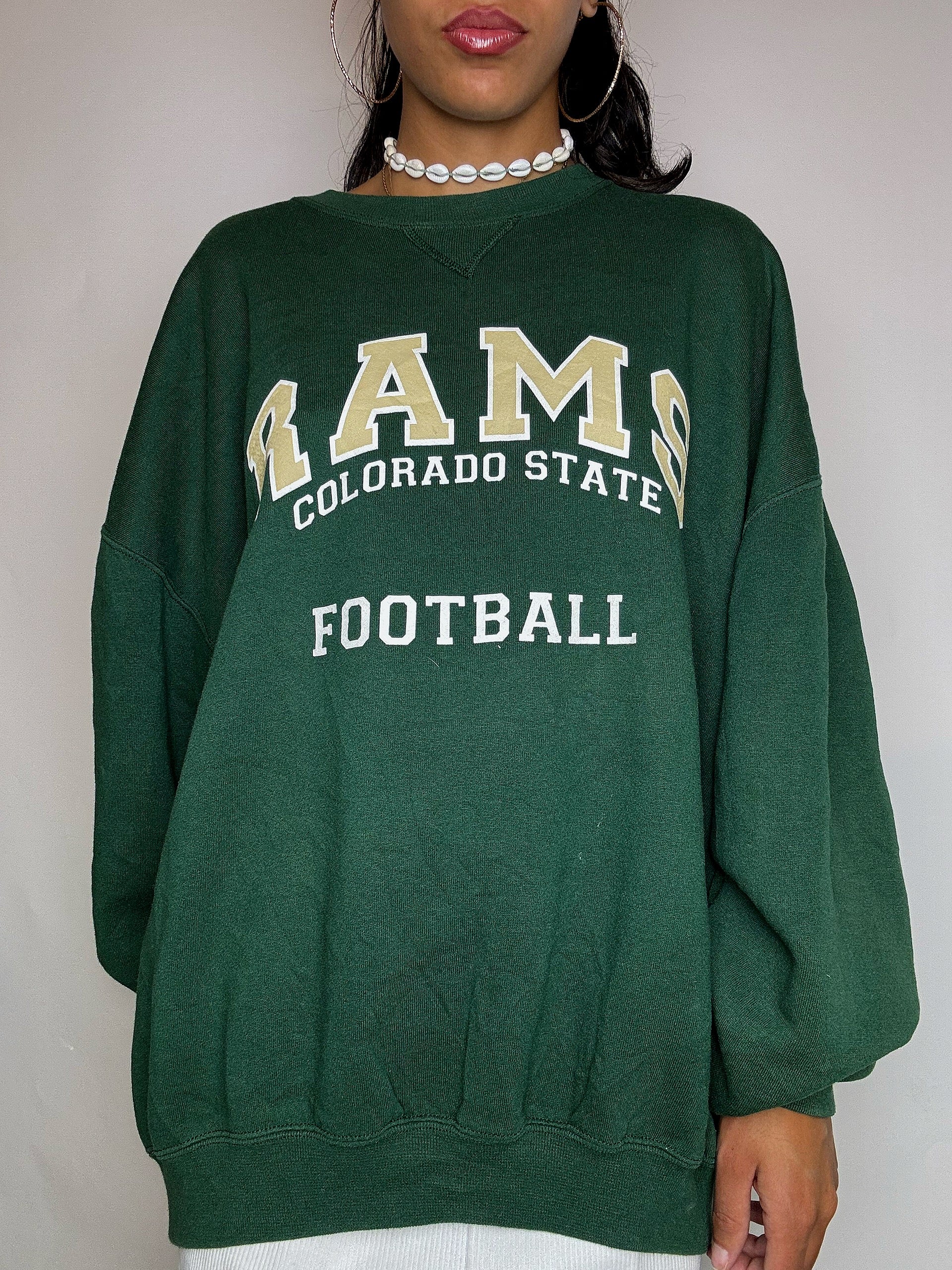 Sweat col rond vert bouteille XXL vintage