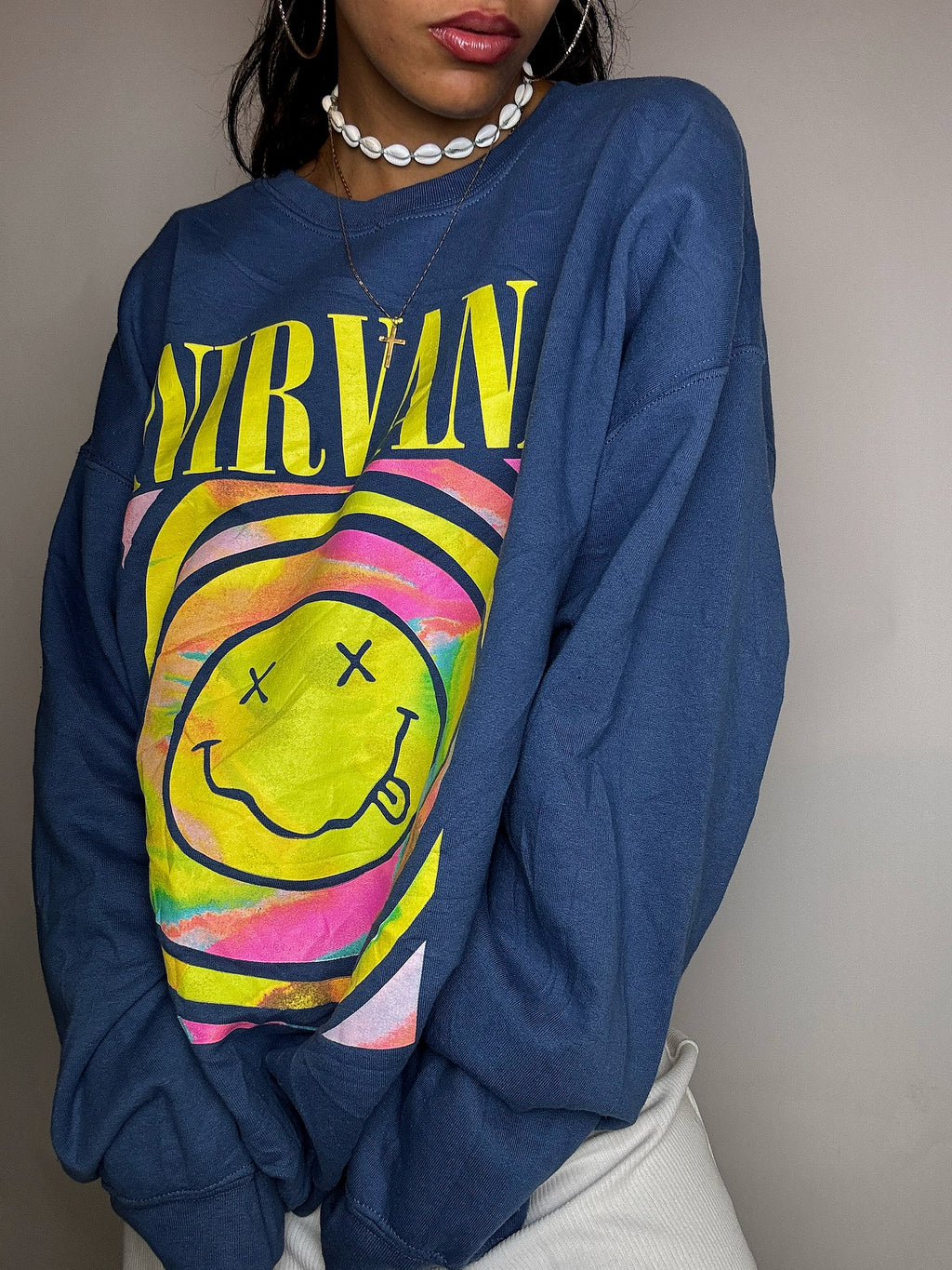 NIRVANA XL Vintage-Sweatshirt in Blau mit Rundhalsausschnitt