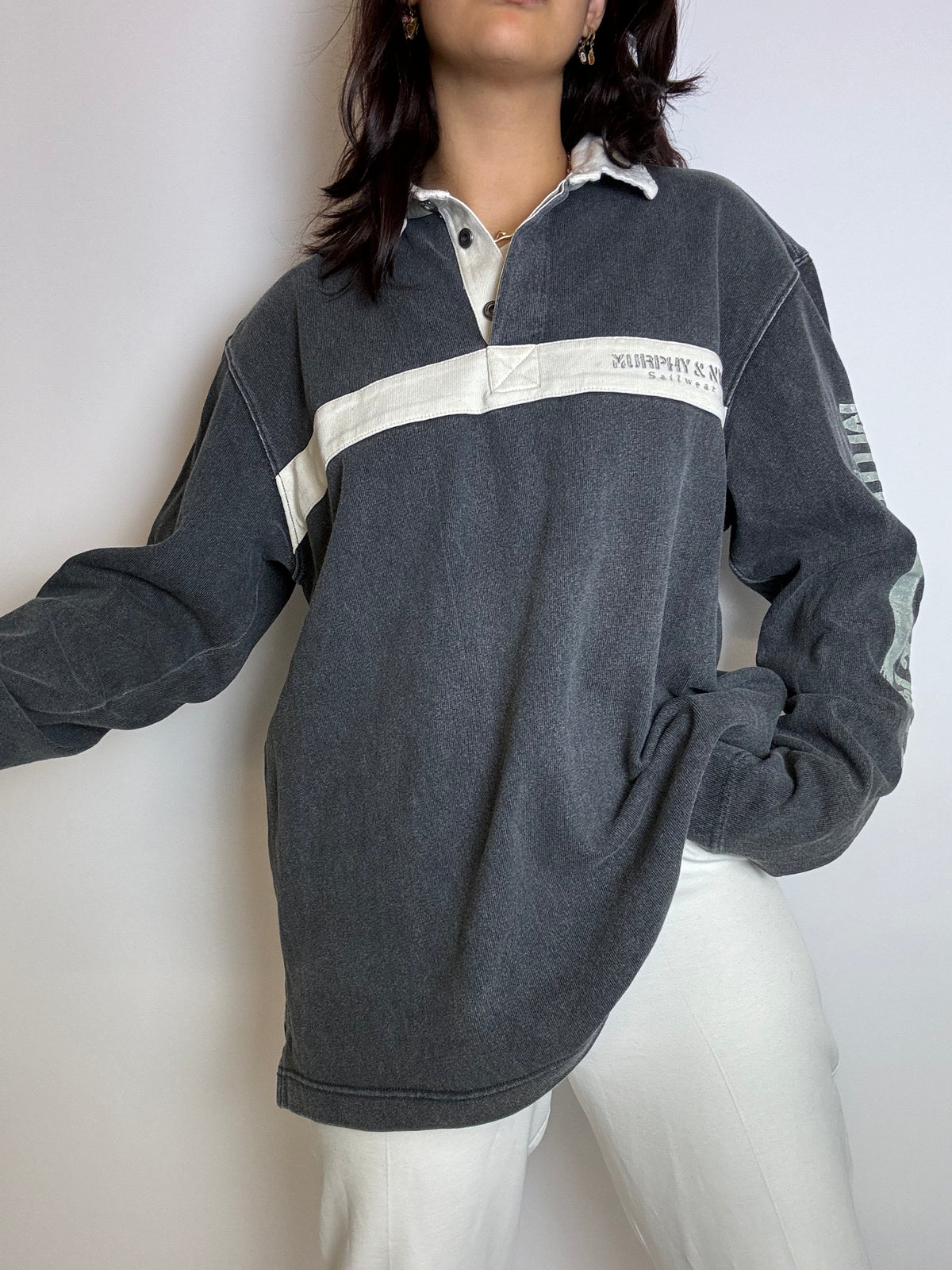 XL Vintage Gray Cotton Collared Sweater 