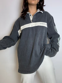 XL Vintage-Pullover aus grauer Baumwolle mit Kragen 