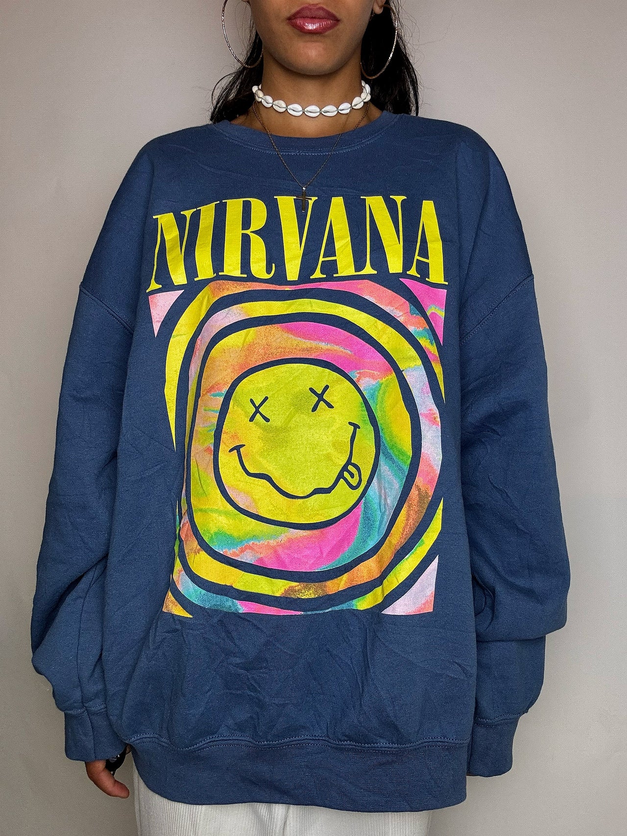 Sweat col rond bleu NIRVANA XL vintage
