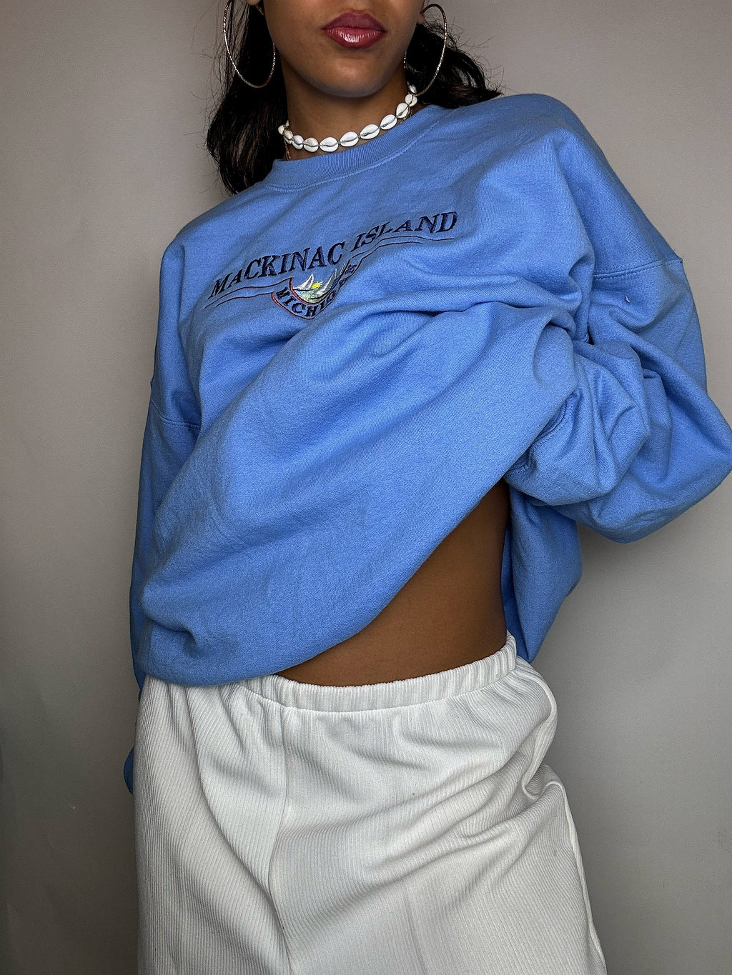 XL Vintage-Sweatshirt in Himmelblau mit Rundhalsausschnitt