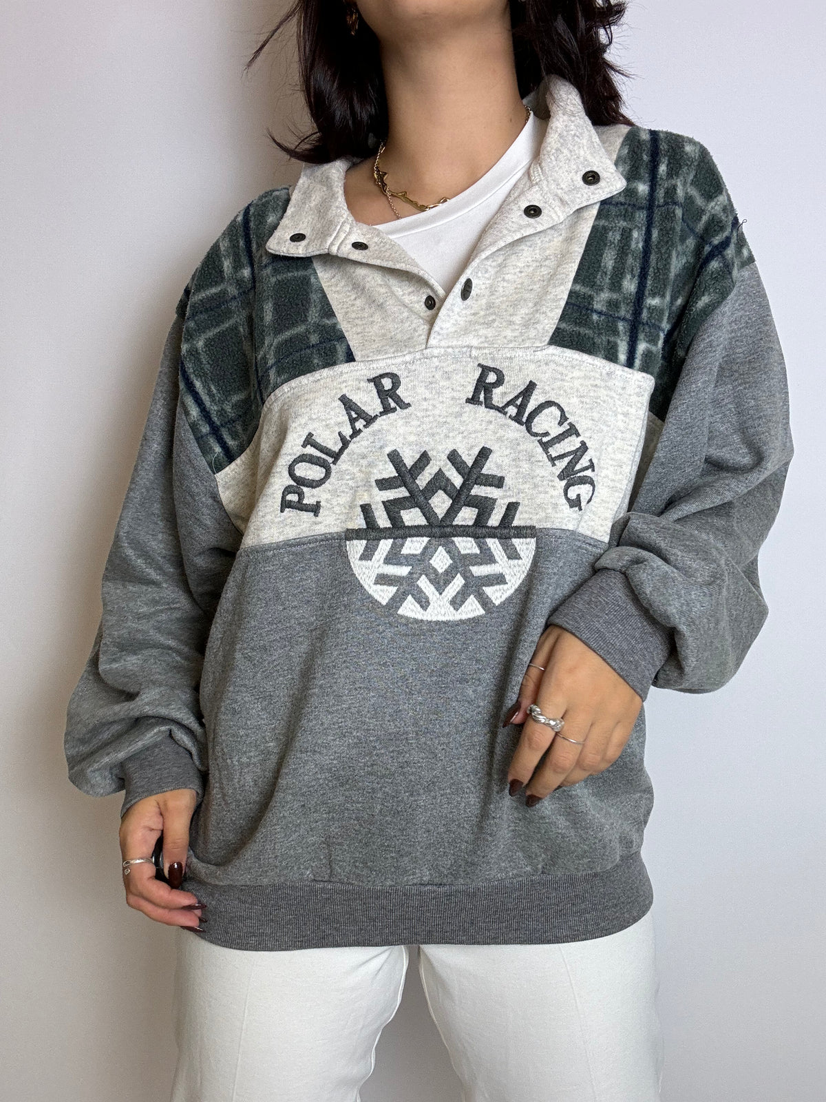Sweater with vintage gray yoke L 