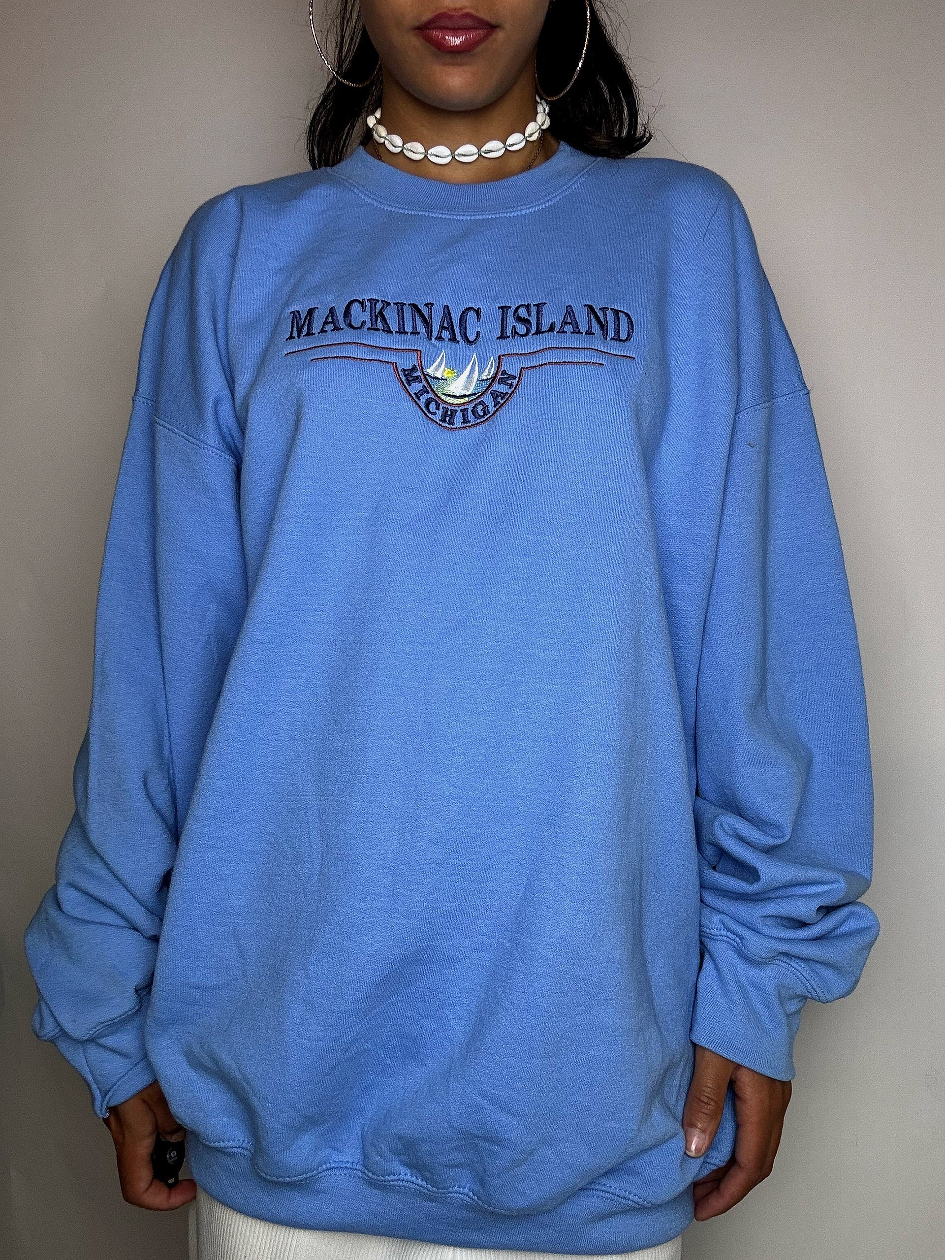 XL Vintage-Sweatshirt in Himmelblau mit Rundhalsausschnitt