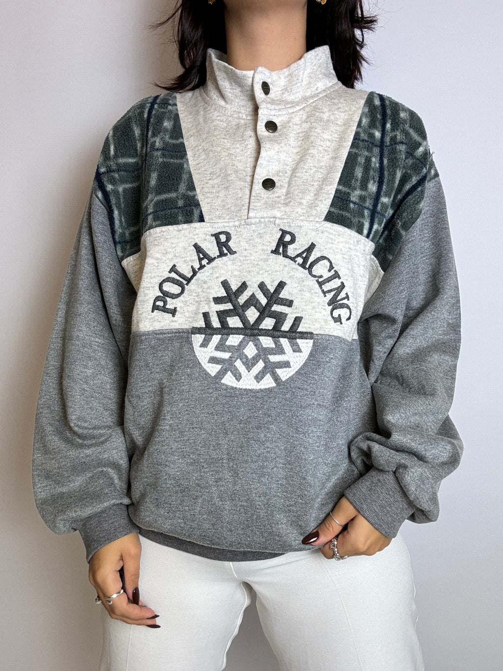 Sweater with vintage gray yoke L 