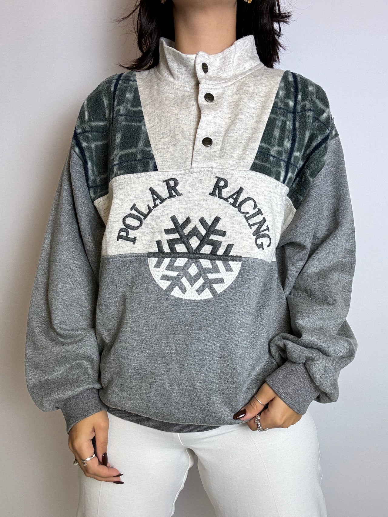 Pull avec empiècement gris vintage L