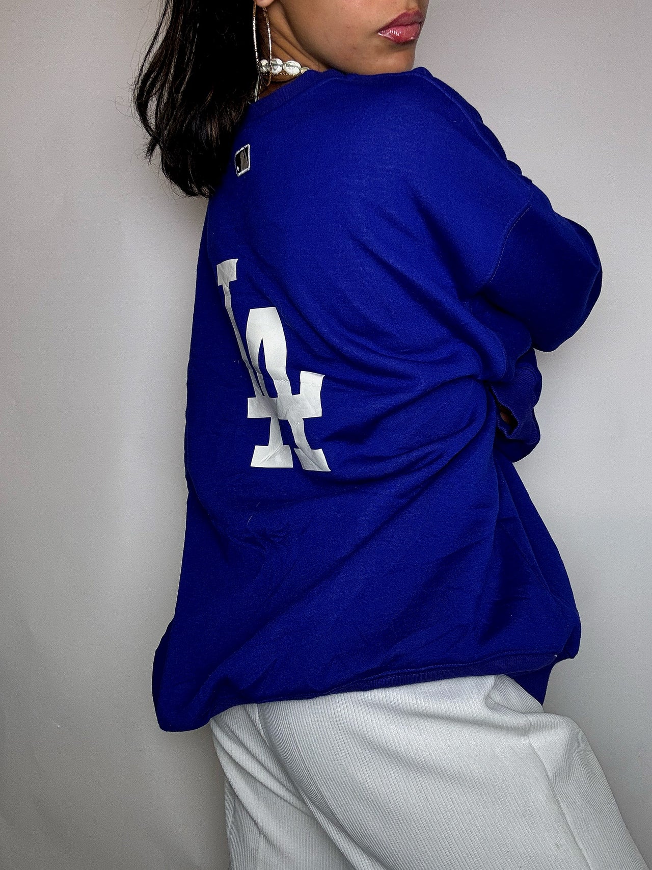 Sweat col rond bleu éléctrique XL vintage