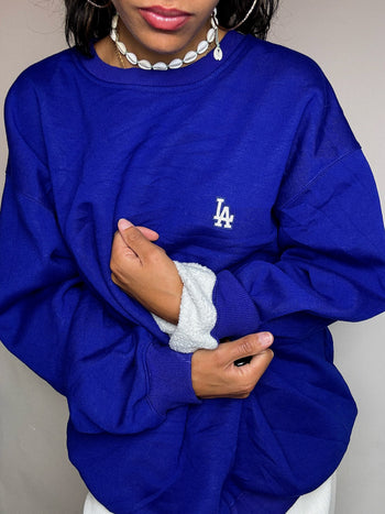 Sweat col rond bleu éléctrique XL vintage