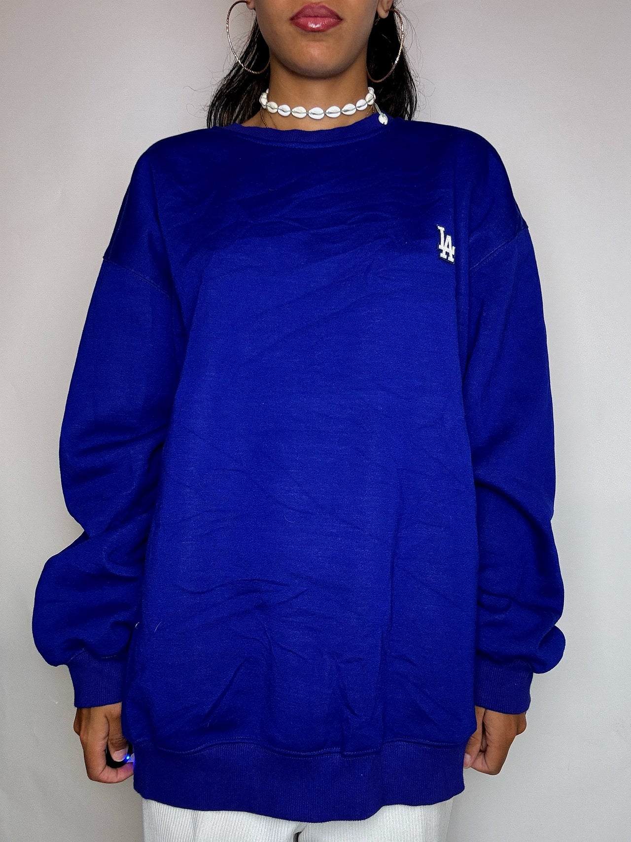 Sweat col rond bleu éléctrique XL vintage