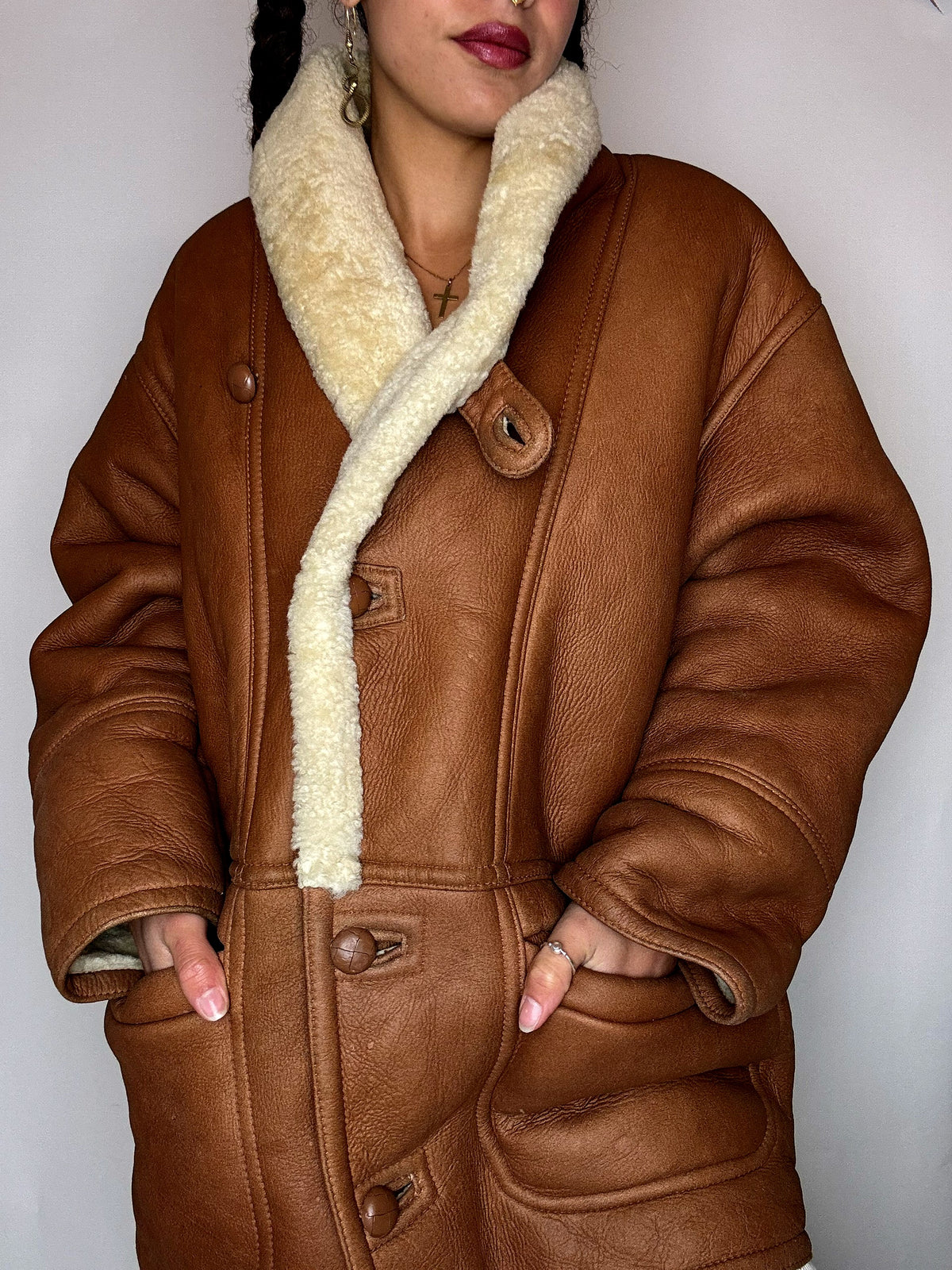 Vintage-Shearling-Mantel, Größe XL