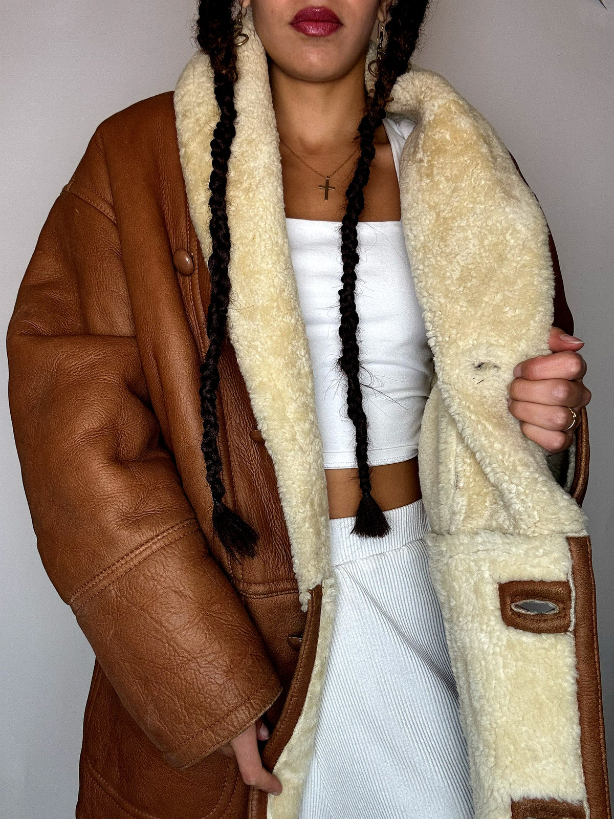 Vintage-Shearling-Mantel, Größe XL