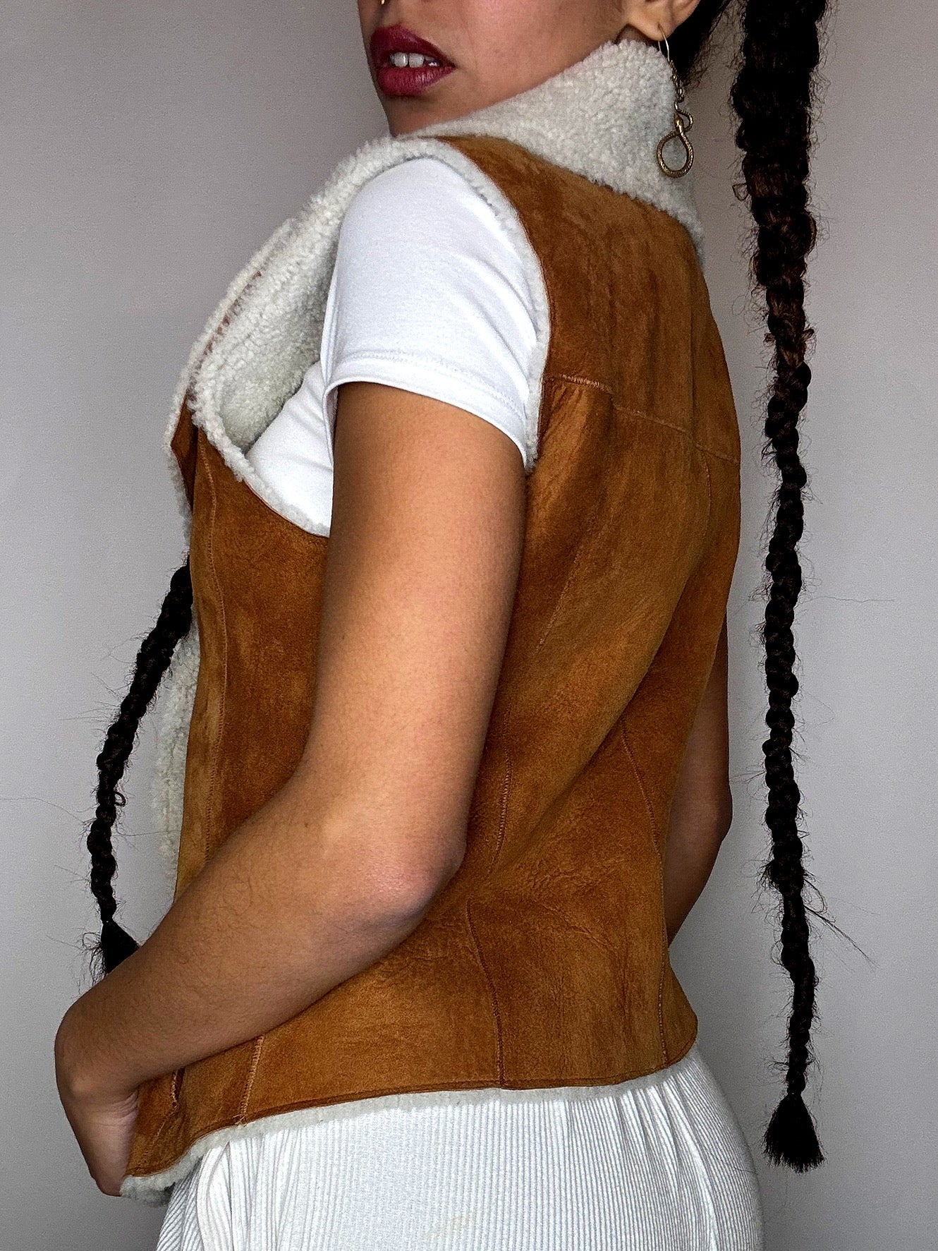 Gilet en peau de mouton retourné camel M/L vintage