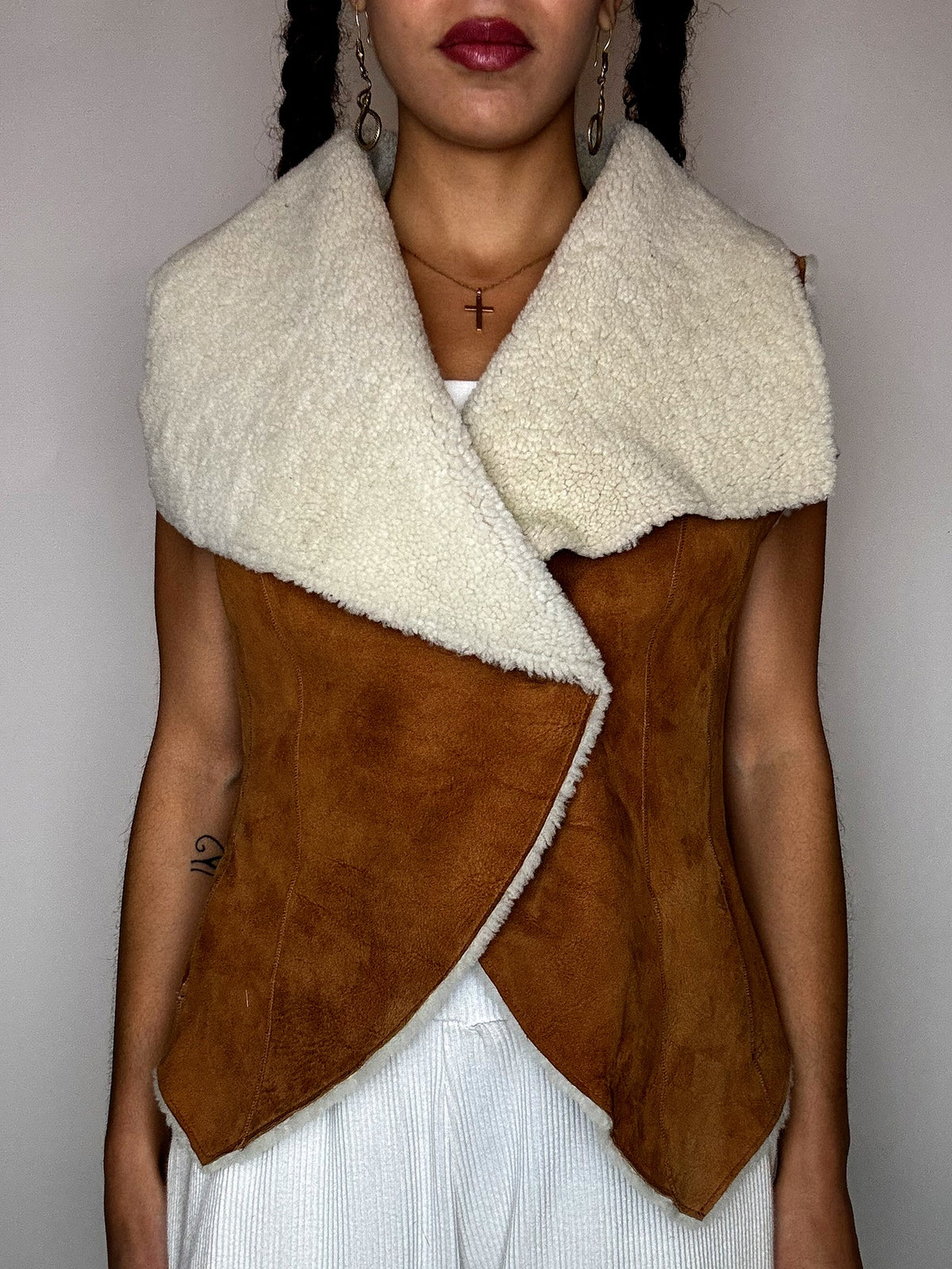Gilet en peau de mouton retourné camel M/L vintage