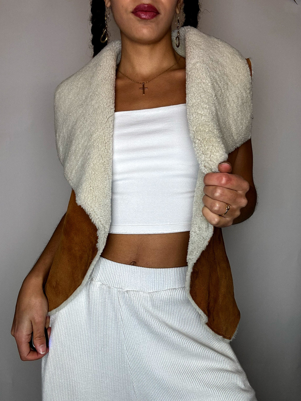 Gilet en peau de mouton retourné camel M/L vintage
