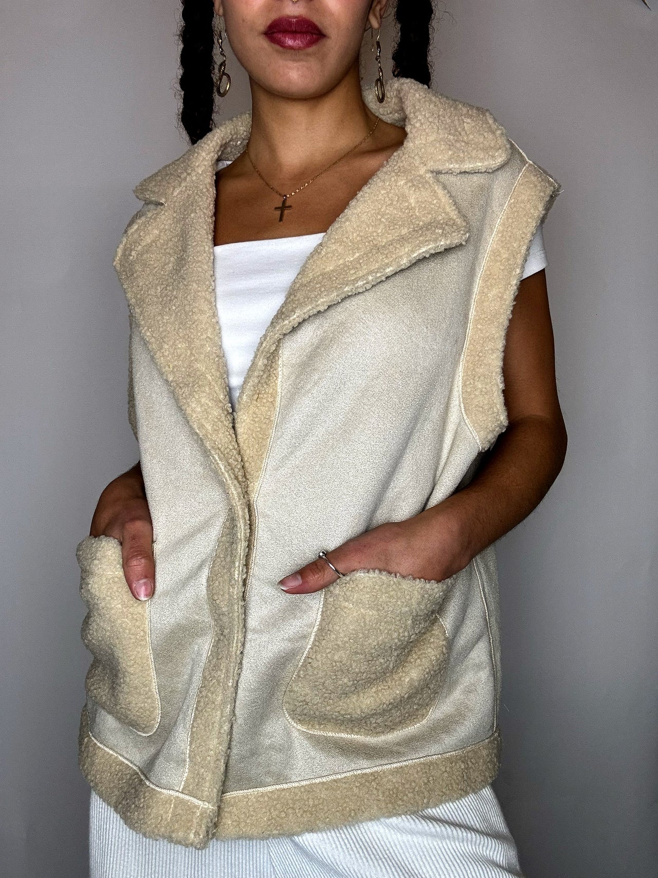 Gilet en suedine crème L vintage