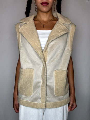 Gilet en suedine crème L vintage