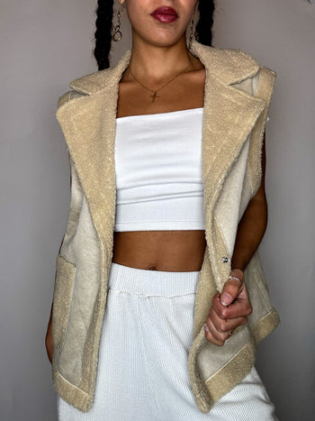 Gilet en suedine crème L vintage
