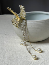 Pince a cheveux dorée avec perles vintage