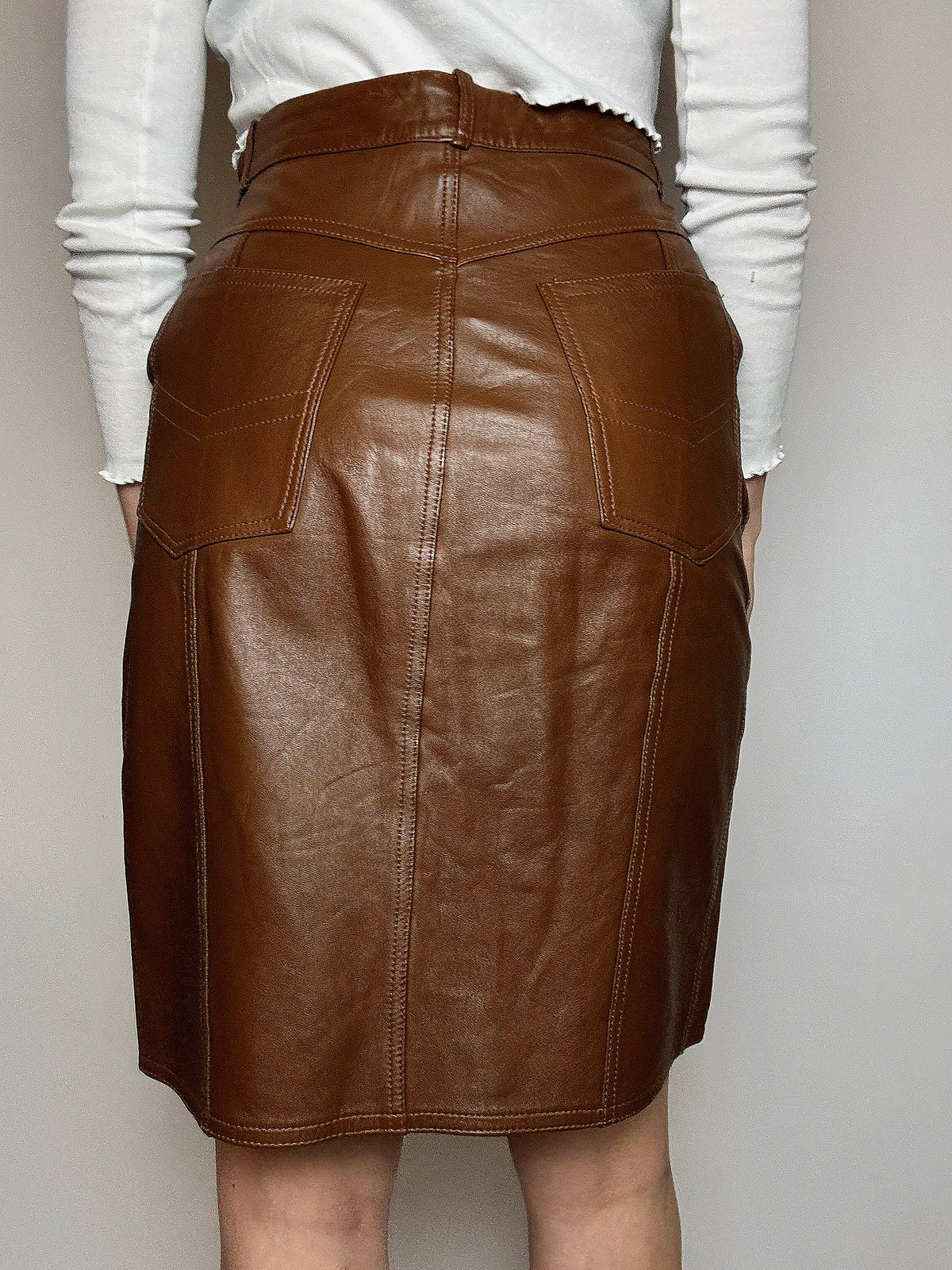 Jupe en cuir camel L vintage