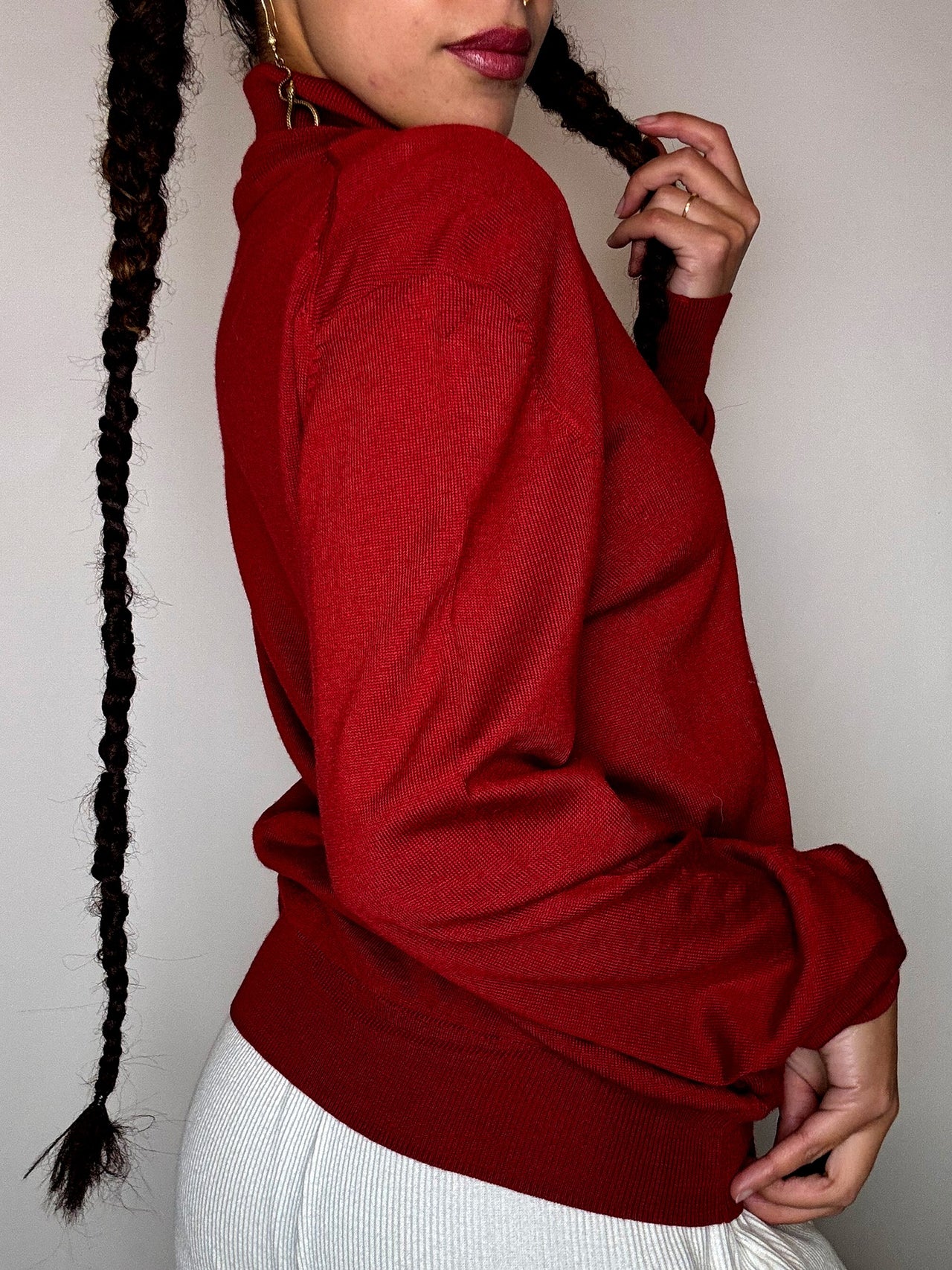 Pull a col roulé rouge LACOSTE M vintage