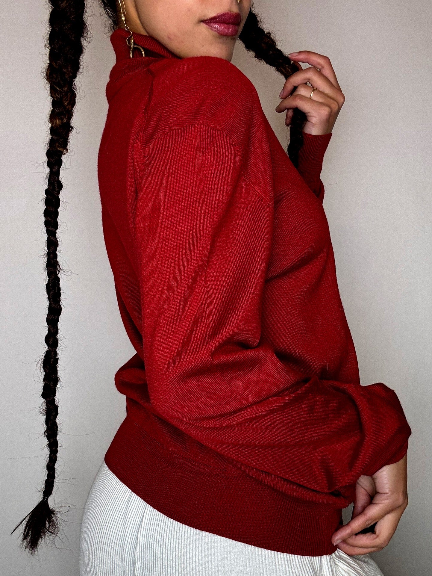 Pull a col roulé rouge LACOSTE M vintage