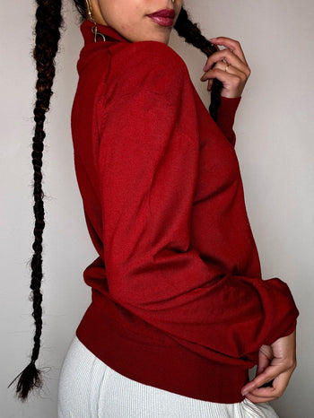Pull a col roulé rouge LACOSTE M vintage