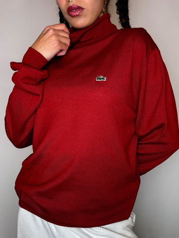 Pull a col roulé rouge LACOSTE M vintage