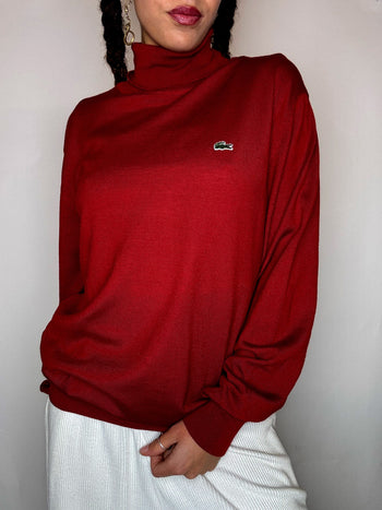 Pull a col roulé rouge LACOSTE M vintage