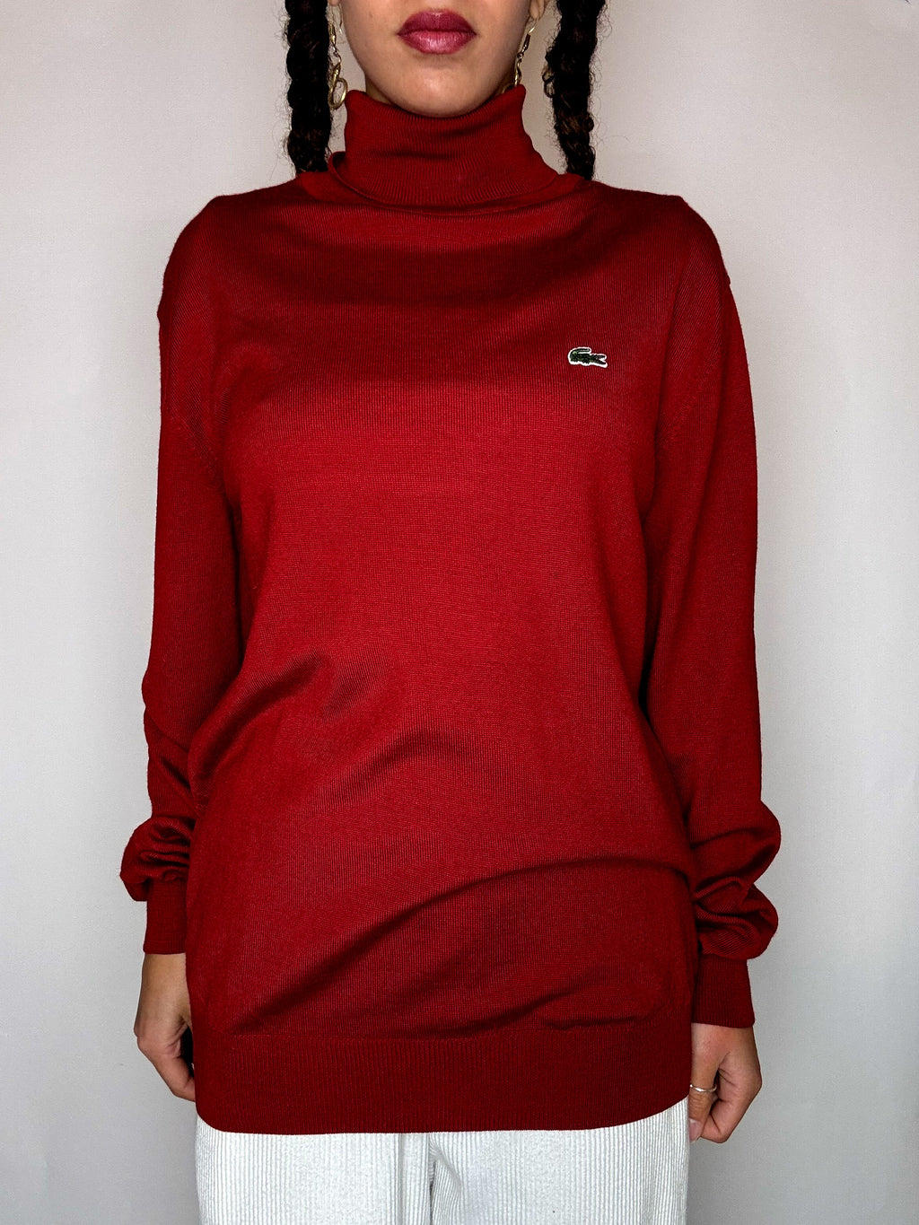 Pull a col roulé rouge LACOSTE M vintage
