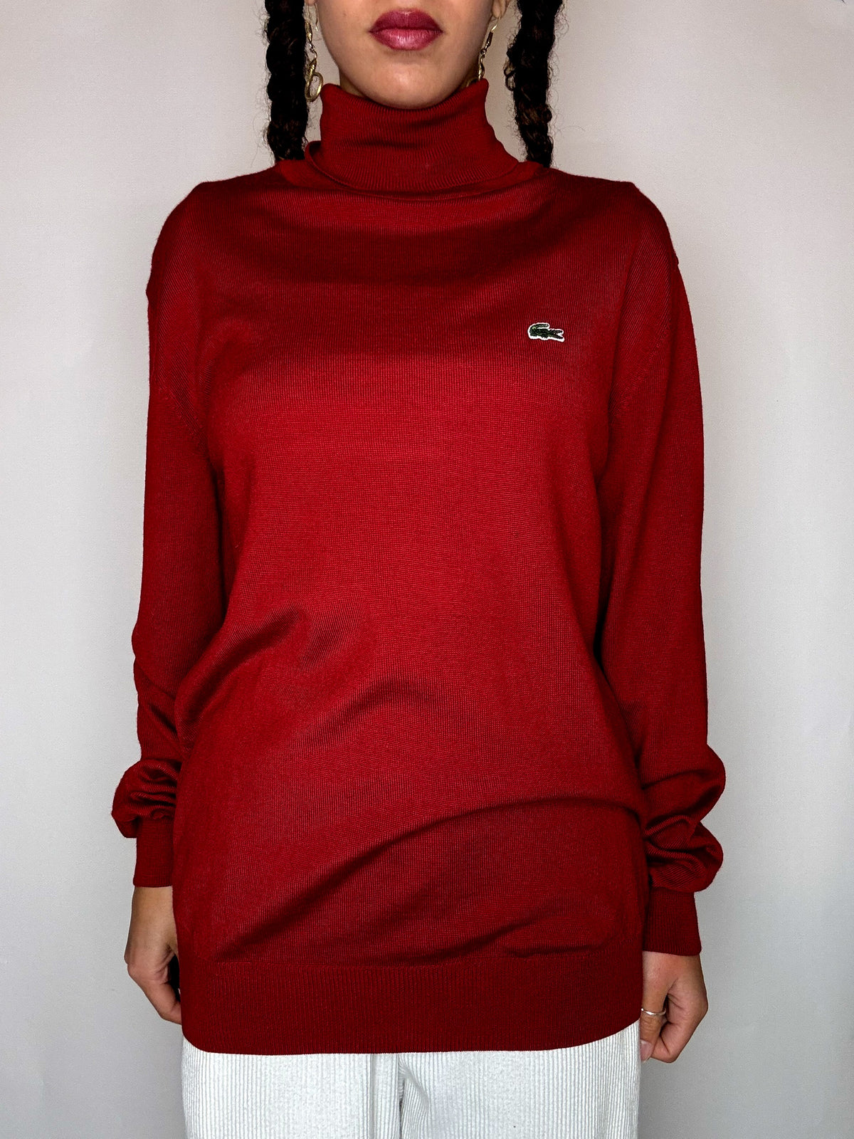 Pull a col roulé rouge LACOSTE M vintage