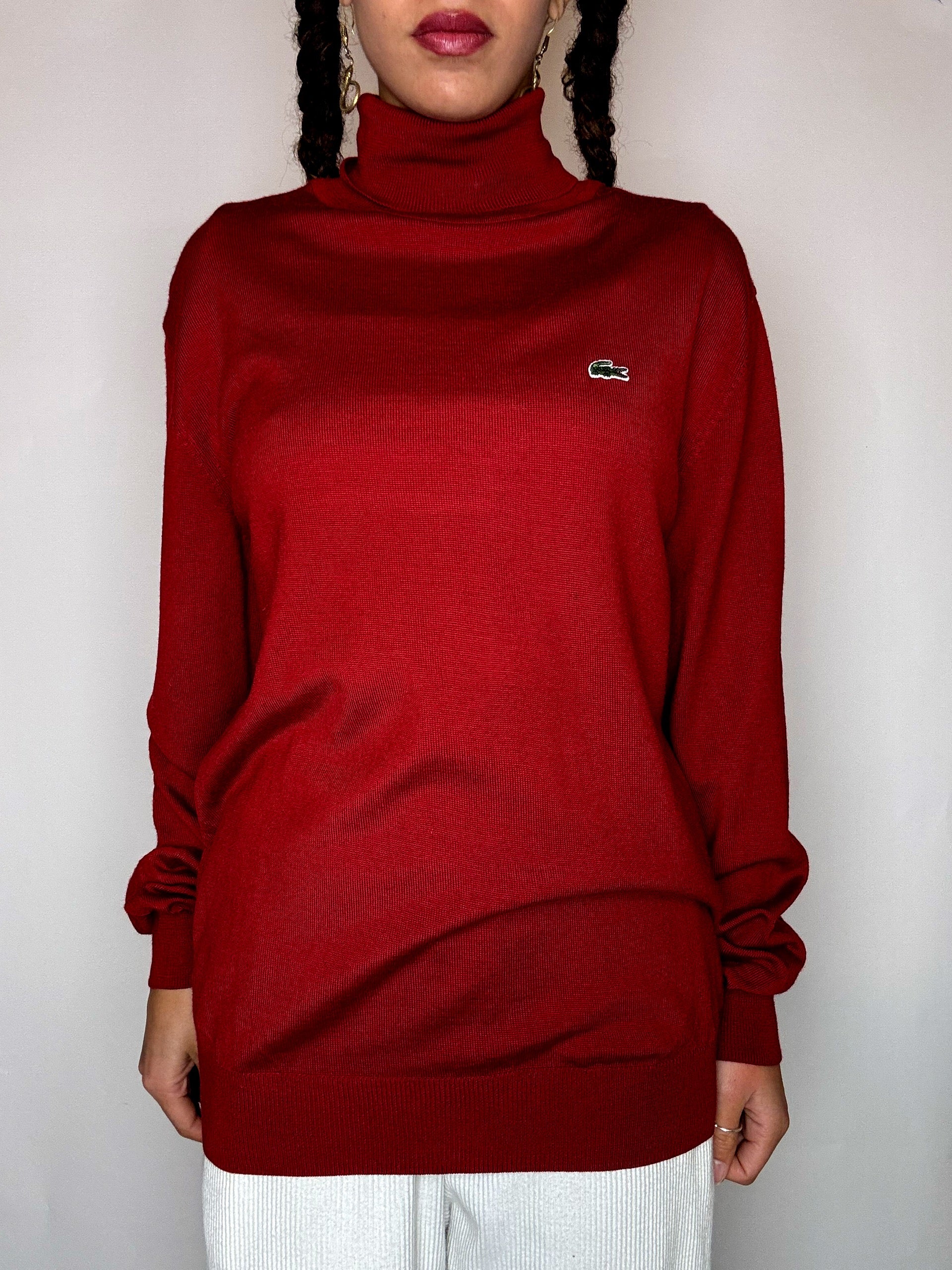 Pull a col roulé rouge LACOSTE M vintage