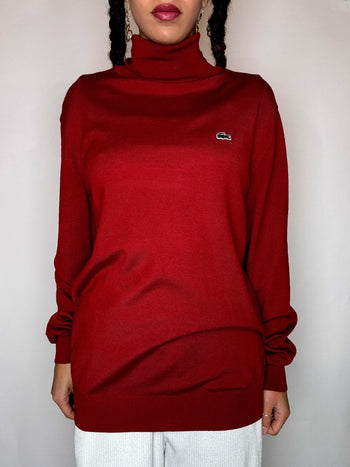 Pull a col roulé rouge LACOSTE M vintage