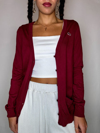 cardigan en coton fuchsia LACOSTE XS/S vintage
