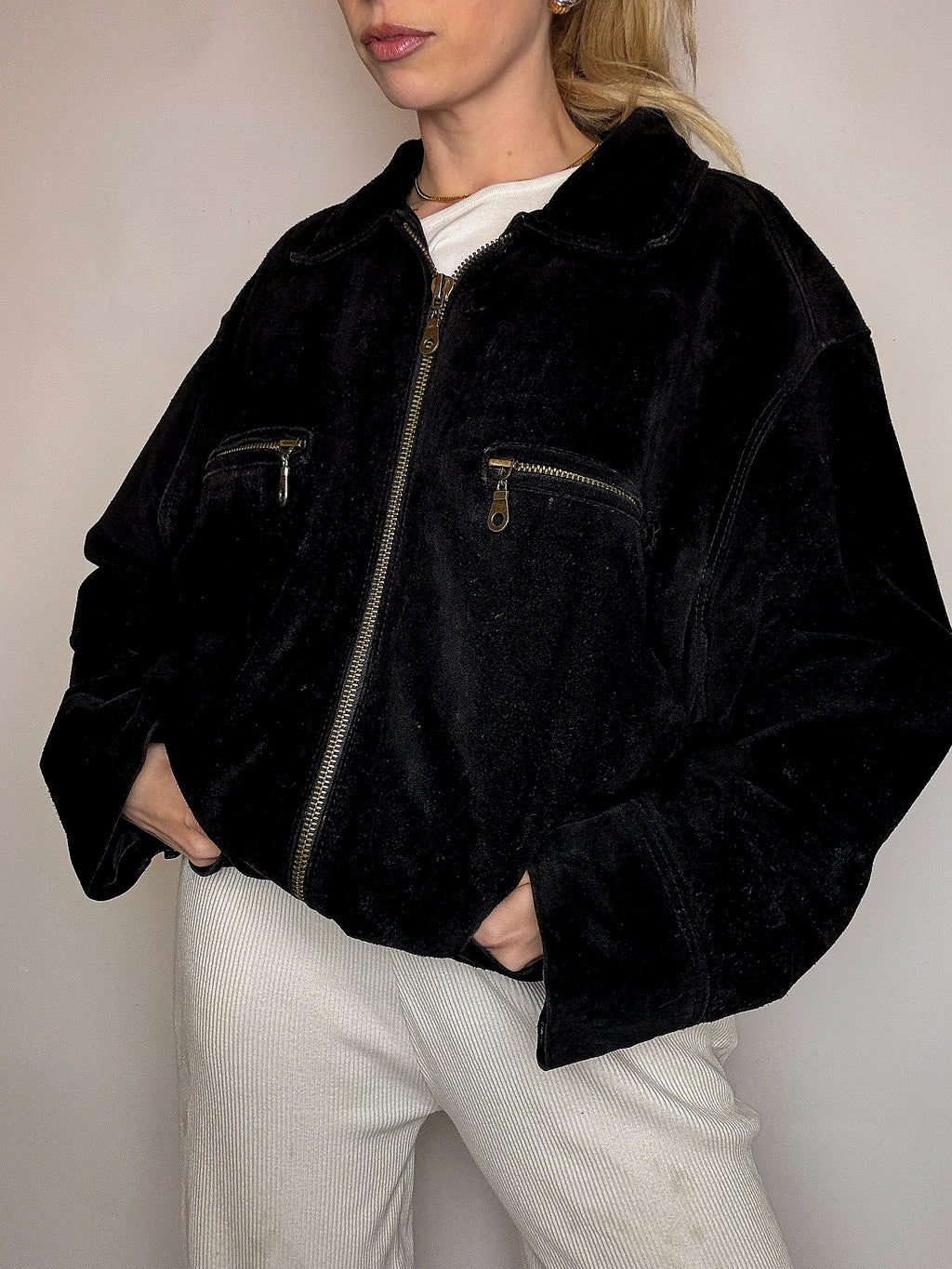 Vintage XL camel suede bomber jacket