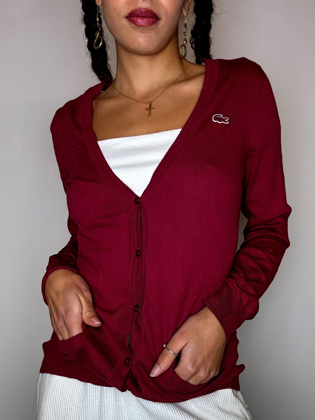 LACOSTE fuchsia cotton cardigan XS/S vintage