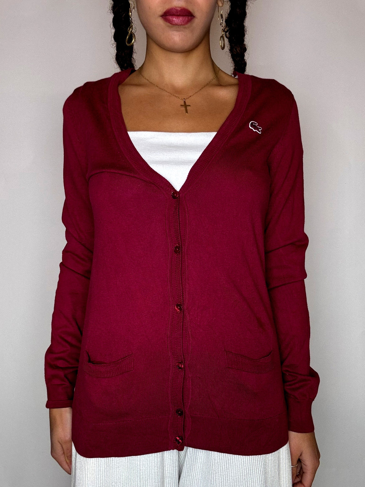 LACOSTE fuchsia cotton cardigan XS/S vintage