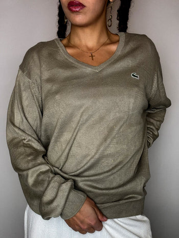 Pull en coton kaki LACOSTE M vintage