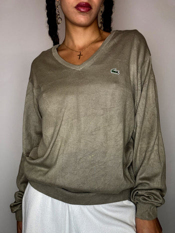 Pull en coton kaki LACOSTE M vintage
