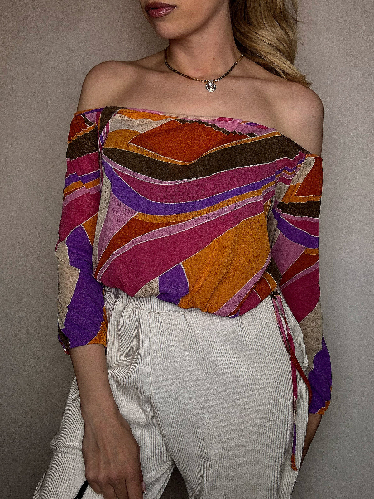 Top à épaules dénudées multicolor S vintage